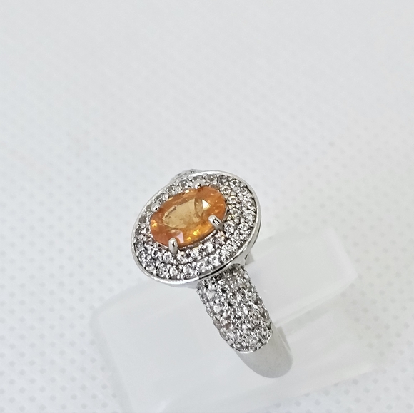 Genuine Spessartine Garnet & Zircon Ring in Platinum Over 925 Size 6! NEW - Picture 3 of 14